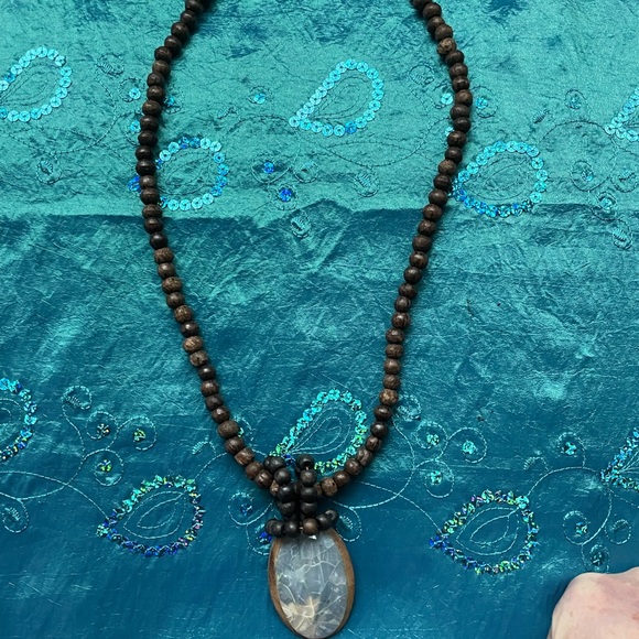 Handmade Boho style Shell & Wood beaded necklace - Picture 2 of 2